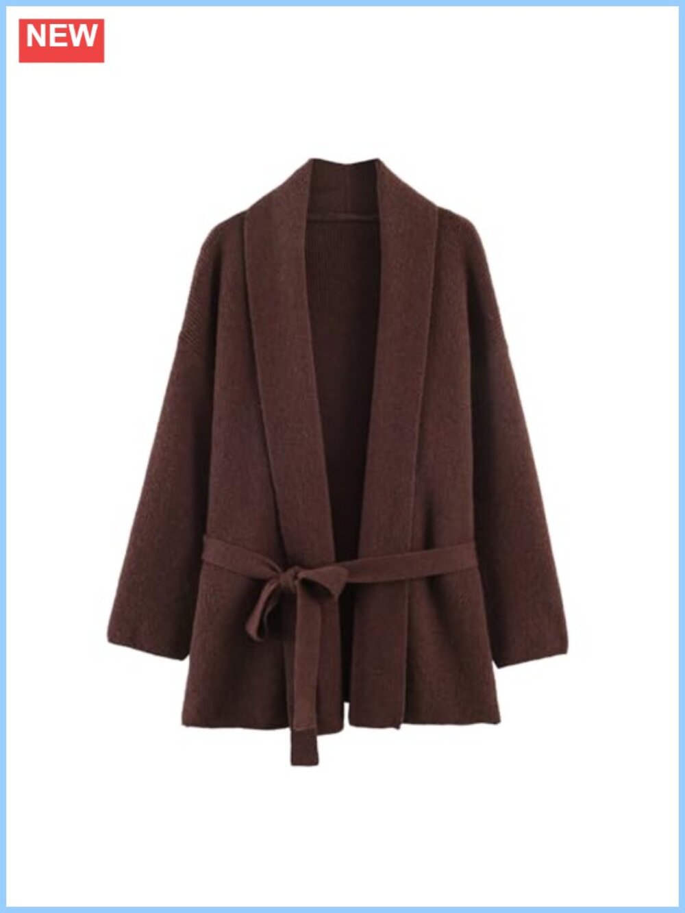 Belted Wrap Knit Cardigan V Neck Long Sleeve Loose Fit Sweater Coat